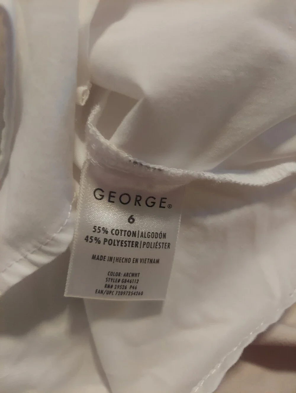 George Boys White Button Down Dress Shirt Size 6 Long Sleeve